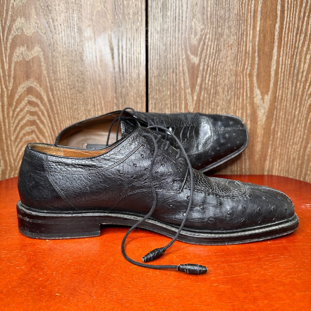 Mezlan Platinum Genuine Ostrich & Alligator Black Derby Shoes Mens 11.5 M 20155